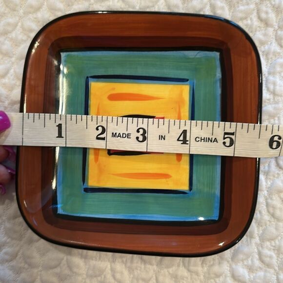 GAIL Pittman Brio Pattern Southern Living At Home 5 5/8” Square Appetizer Plate - Picture 3 of 4